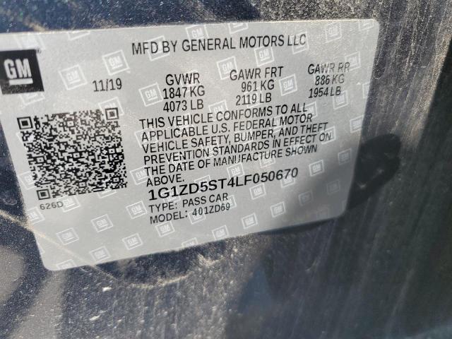 1G1ZD5ST4LF050670 - 2020 CHEVROLET MALIBU LT BLUE photo 12