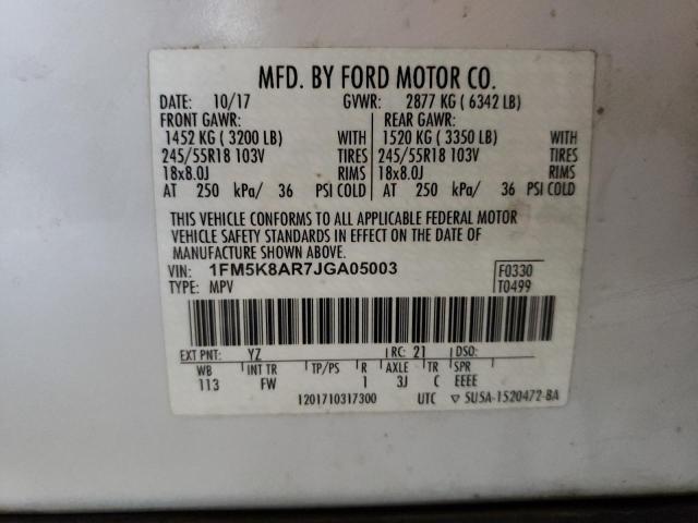 1FM5K8AR7JGA05003 - 2018 FORD EXPLORER POLICE INTERCEPTOR WHITE photo 13