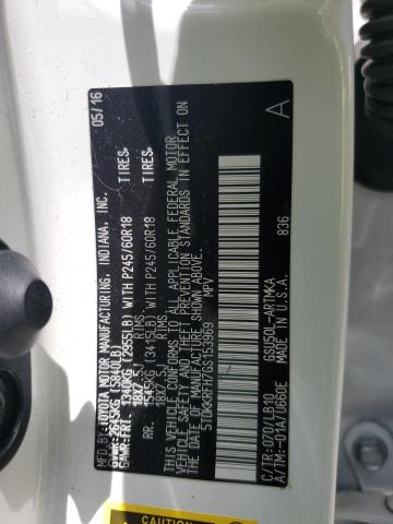 5TDKKRFH7GS153969 - 2016 TOYOTA HIGHLANDER XLE Beyaz fotoğraf 14