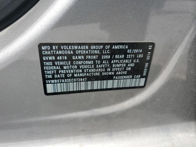 1VWBS7A32EC072647 - 2014 VOLKSWAGEN PASSAT SE SILVER photo 12