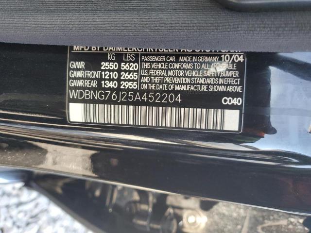 WDBNG76J25A452204 - 2005 MERCEDES-BENZ S 600 BLACK photo 12