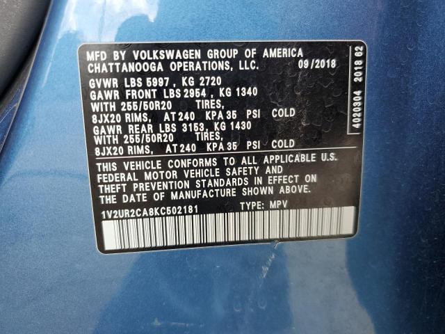 1V2UR2CA8KC502181 - 2019 VOLKSWAGEN ATLAS SE ლურჯი ფოტო 14