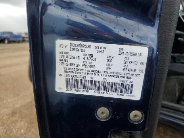 1J4GL48K34W153729 - 2004 JEEP LIBERTY SPORT Көк фото 12