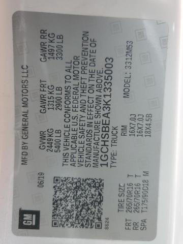 1GCHSBEA3K1335003 - 2019 CHEVROLET COLORADO 白色 照片 12