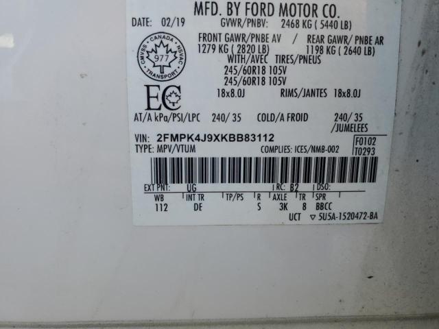 2FMPK4J9XKBB83112 - 2019 FORD EDGE SEL WHITE photo 14