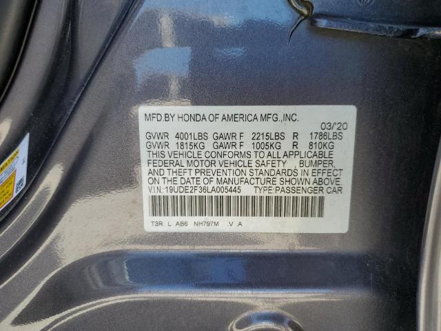 19UDE2F36LA005445 - 2020 ACURA ILX GRAY photo 13