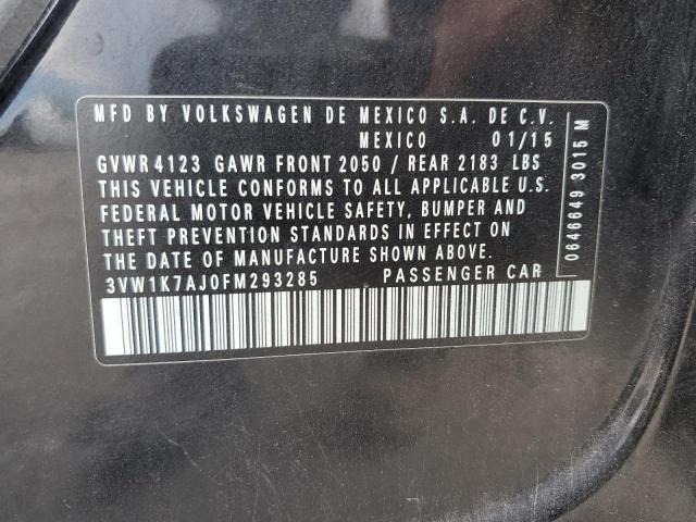 3VW1K7AJ0FM293285 - 2015 VOLKSWAGEN JETTA BASE 黑色 照片 12