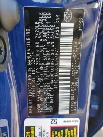 4T1G11AK0RU244671 - 2024 TOYOTA CAMRY SE NIGHT SHADE BLUE photo 12