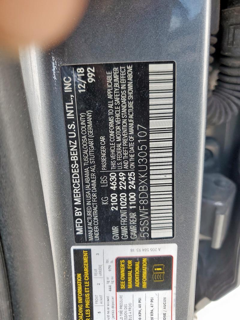 55SWF8DBXKU305107 - 2019 MERCEDES-BENZ C 300 CHARCOAL photo 12