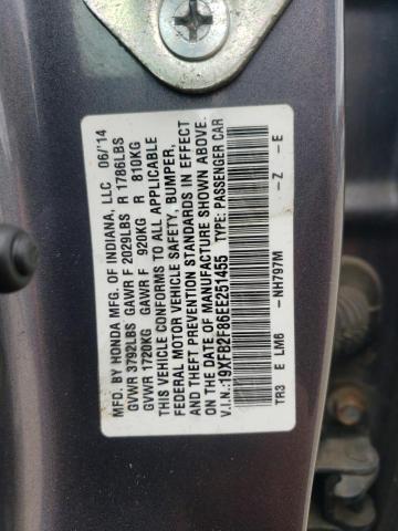 19XFB2F86EE251455 - 2014 HONDA CIVIC EX GRAY photo 12