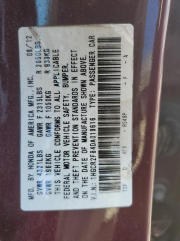 1HGCR2F84DA019616 - 2013 HONDA ACCORD EXL BURGUNDY photo 13