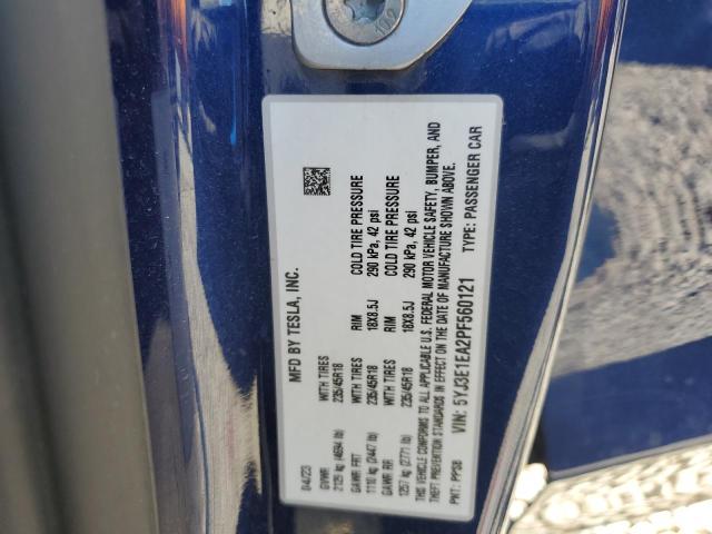 5YJ3E1EA2PF560121 - 2023 TESLA MODEL 3 Կապույտ լուսանկար 12