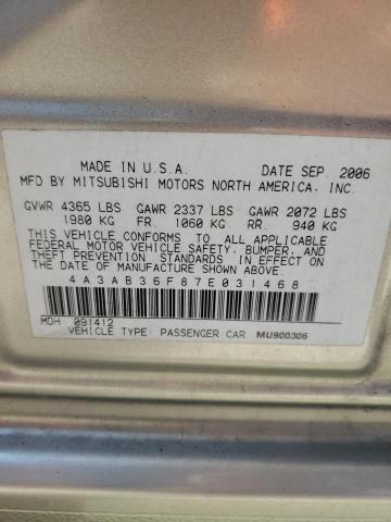 4A3AB36F87E031468 - 2007 MITSUBISHI GALANT ES CREAM photo 12