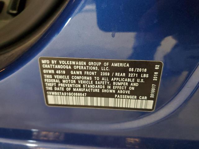 1VWBS7A31GC058547 - 2016 VOLKSWAGEN PASSAT SE ლურჯი ფოტო 12