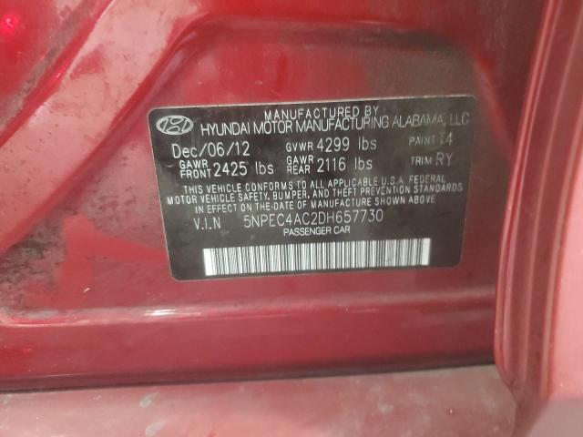 5NPEC4AC2DH657730 - 2013 HYUNDAI SONATA SE წითელი ფოტო 12