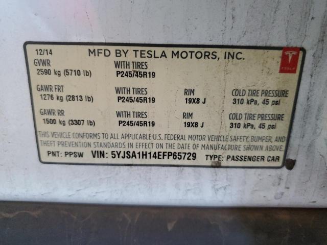 5YJSA1H14EFP65729 - 2014 TESLA MODEL S 白色 照片 12
