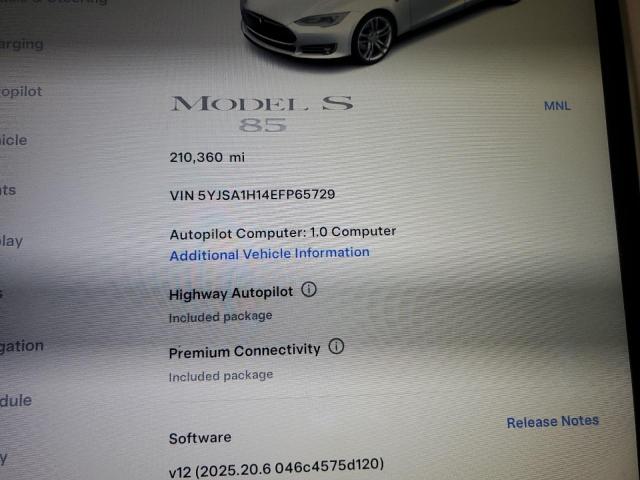 5YJSA1H14EFP65729 - 2014 TESLA MODEL S 白色 照片 9