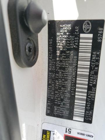 4T1C11AK4MU576068 - 2021 TOYOTA CAMRY LE WHITE photo 12