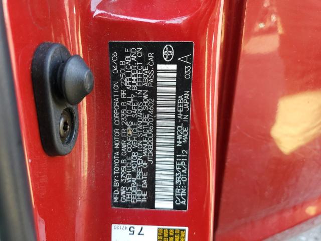 JTDKB20U967074602 - 2006 TOYOTA PRIUS წითელი ფოტო 12