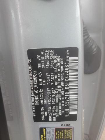 5XYZTDLB5HG474681 - 2017 HYUNDAI SANTA FE S SILVER photo 12