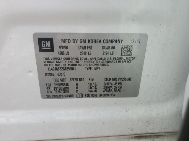 KL4CJASB2GB592041 - 2016 BUICK ENCORE WHITE photo 13