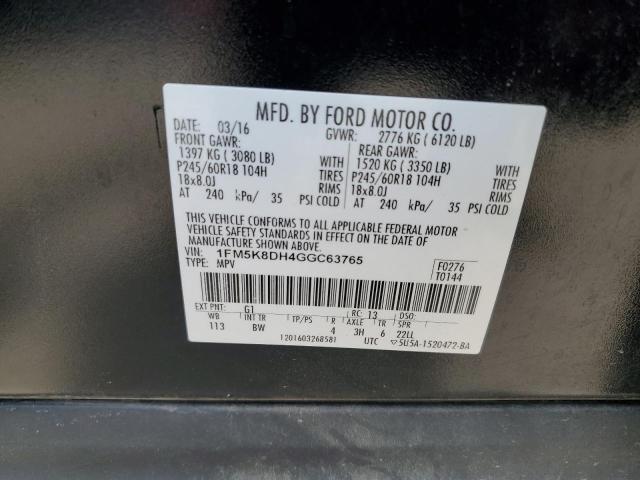 1FM5K8DH4GGC63765 - 2016 FORD EXPLORER XLT BLACK photo 13