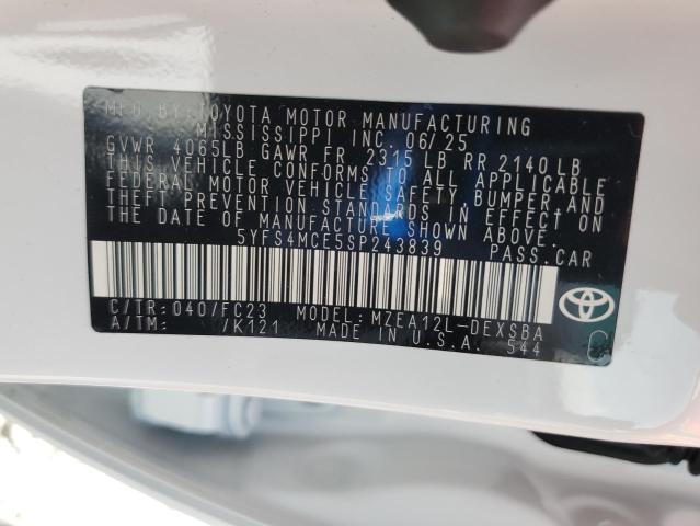 5YFS4MCE5SP243839 - 2025 TOYOTA COROLLA SE 白色 照片 12