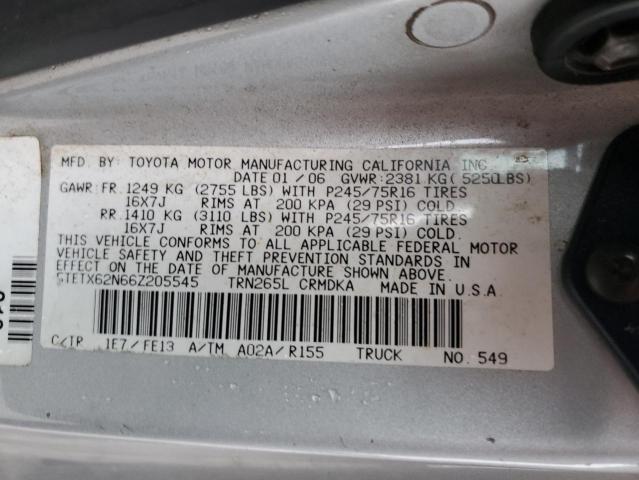 5TETX62N66Z205545 - 2006 TOYOTA TACOMA PRERUNNER ACCESS CAB SILVER photo 12