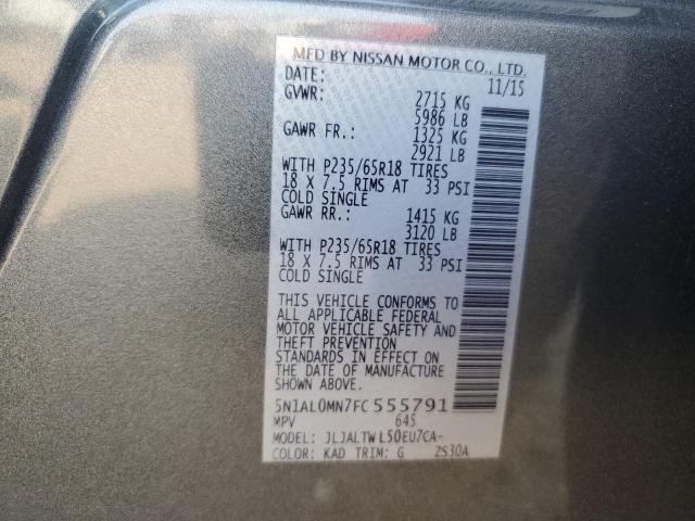 5N1AL0MN7FC555791 - 2015 INFINITI QX60 GRAY photo 13