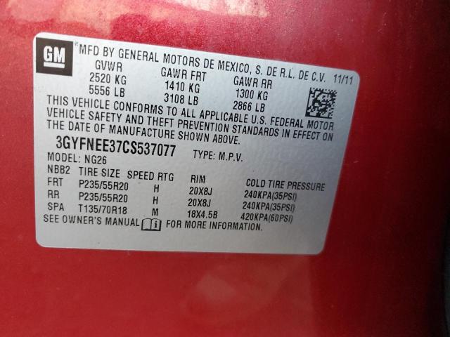 3GYFNEE37CS537077 - 2012 CADILLAC SRX PERFORMANCE COLLECTION Czerwony zdjęcie 12