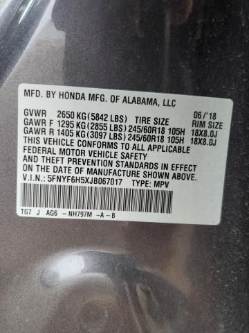 5FNYF6H5XJB067017 - 2018 HONDA PILOT EXL 石墨色 照片 12