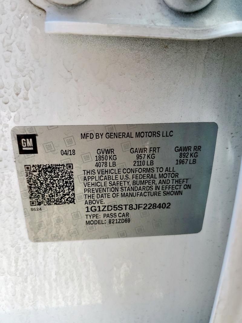 1G1ZD5ST8JF228402 - 2018 CHEVROLET MALIBU LT 白色 照片 13