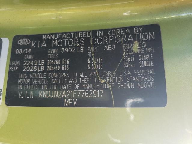 KNDJN2A21F7762917 - 2015 KIA SOUL GREEN photo 12