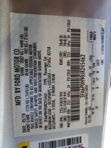 3FA6P0H90JR245462 - 2018 FORD FUSION SE SILVER photo 12