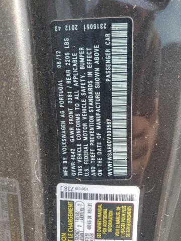 WVWFW8AH0DV000567 - 2013 VOLKSWAGEN EOS LUX ნაცრისფერი ფოტო 12