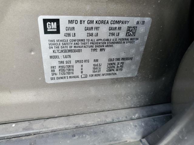 KL7CJKSB3MB304001 - 2021 CHEVROLET TRAX LS GRAY photo 13