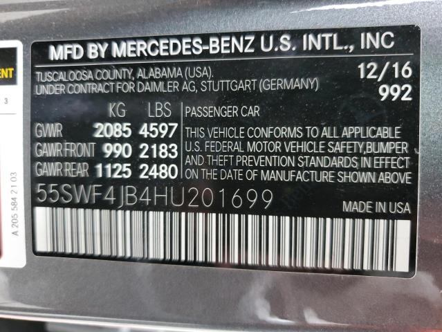 55SWF4JB4HU201699 - 2017 MERCEDES-BENZ C 300 GRAY photo 12