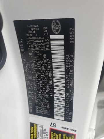 4T1T11BK9MU029747 - 2021 TOYOTA CAMRY SE WHITE photo 12