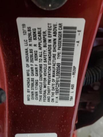 19XFC2F61LE005549 - 2020 HONDA CIVIC LX BURGUNDY photo 12