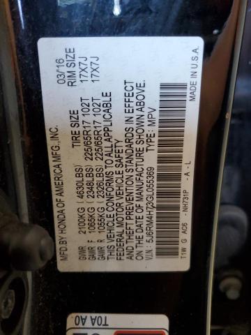 5J6RM4H73GL055369 - 2016 HONDA CR-V EXL BLACK photo 13