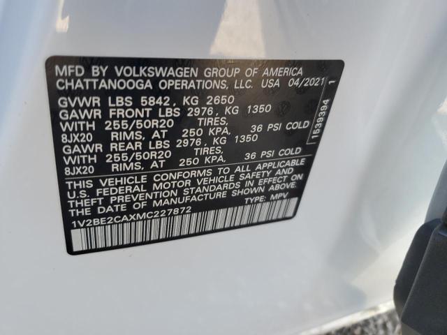 1V2BE2CAXMC227872 - 2021 VOLKSWAGEN ATLAS CROS SEL WHITE photo 12