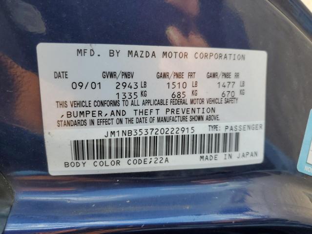 JM1NB353720222915 - 2002 MAZDA MX-5 MIATA BASE BLUE photo 12