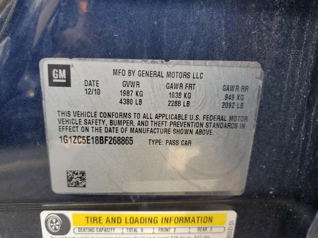 1G1ZC5E18BF268865 - 2011 CHEVROLET MALIBU 1LT 蓝色 照片 12