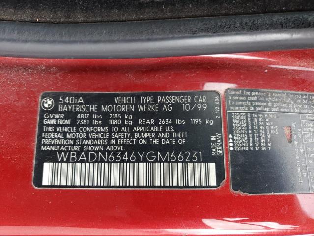 WBADN6346YGM66231 - 2000 BMW 540 I AUTOMATIC RED photo 12