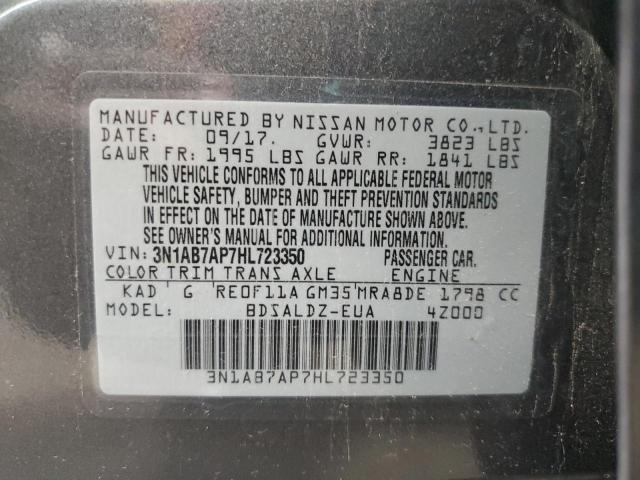 3N1AB7AP7HL723350 - 2017 NISSAN SENTRA S 灰色 照片 13
