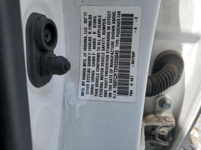 19XFC2F72HE035045 - 2017 HONDA CIVIC EX WHITE photo 12