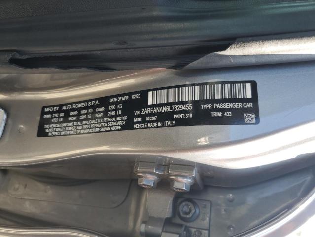 ZARFANAN6L7629455 - 2020 ALFA ROMEO GIULIA GRAY photo 12