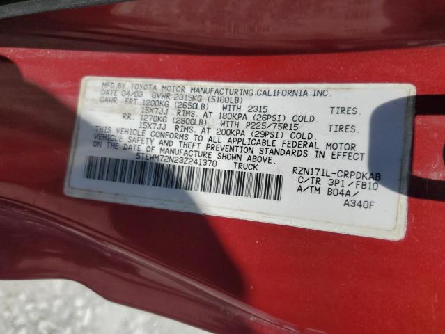 5TEWM72N23Z241370 - 2003 TOYOTA TACOMA XTRACAB Bordeaux Foto 12