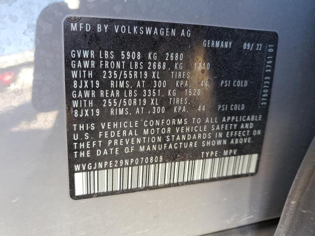 WVGJNPE29NP070809 - 2022 VOLKSWAGEN ID.4 PRO GRAY photo 12