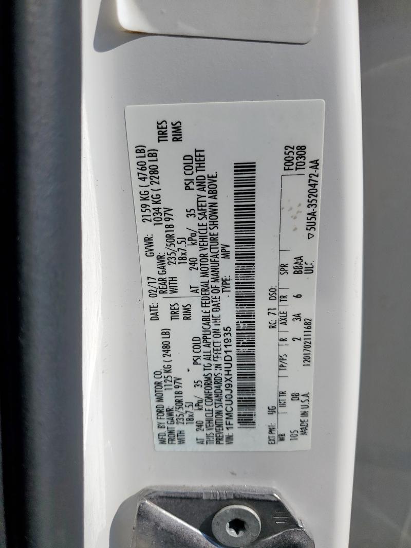 1FMCU0J9XHUD11935 - 2017 FORD ESCAPE TITANIUM WHITE photo 13